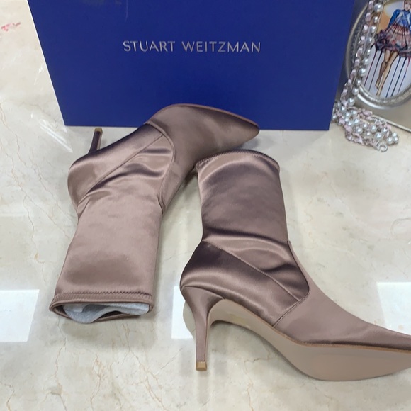 STUART WEITZMAN SATIN STRETCHY BOOTS IN OLD ROSE MADE IN SPAIN - Picture 9 of 11